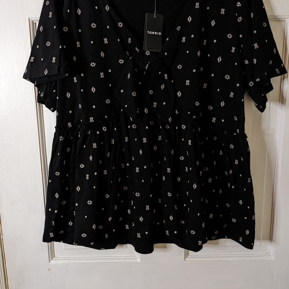 Torrid Women's Vintage Cotton Jersey V-Neck Relaxed Tie Front Top Plus m/l New - Picture 7 of 8